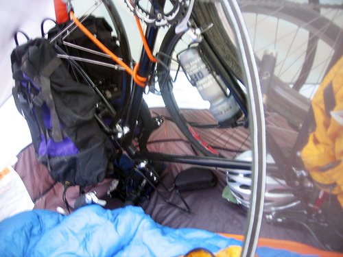 My bike lives with me inside my tent.