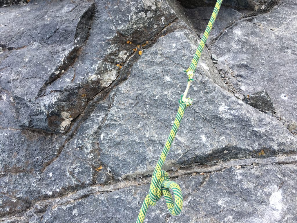 A damaged fixed rope found on Little Bear, October 2017. Photo: Brad McQueen