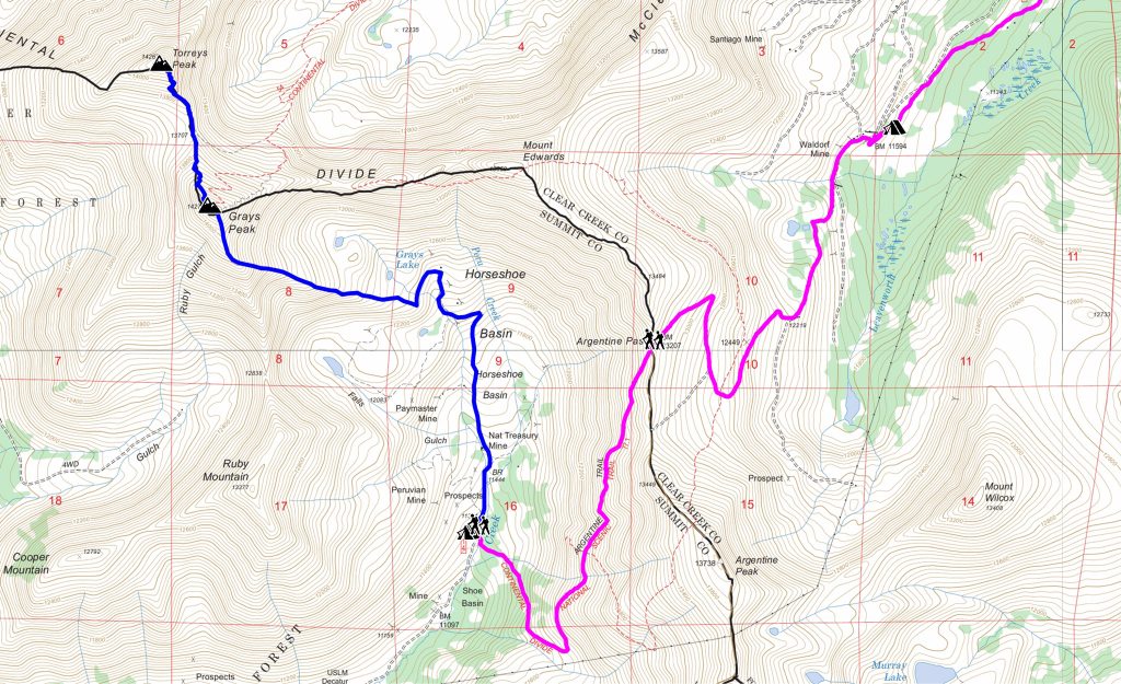 Hiking: Horseshoe Basin to Grays/Torreys via  South Ridge