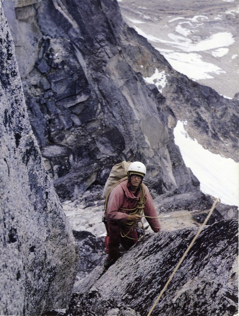 David Roberts on south ridge of the Angel, Revelation Mountains, Alaska, 1967. Roberts wrote about the eventful expedition in the 1968 American Alpine Journal. [Photo] Matt Hale