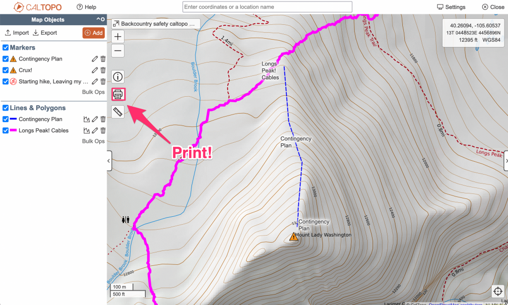 Print paper maps in Caltopo