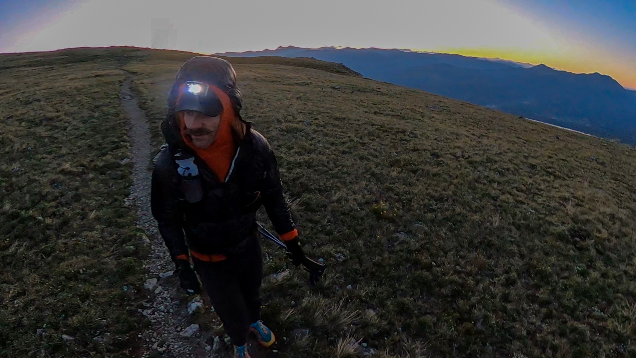 A few minutes before sunrise on the Colorado Trail on top of the Tenmile Range on a 45 mile day on the Colorado Trail with the Black Diamond Distance LT 1100