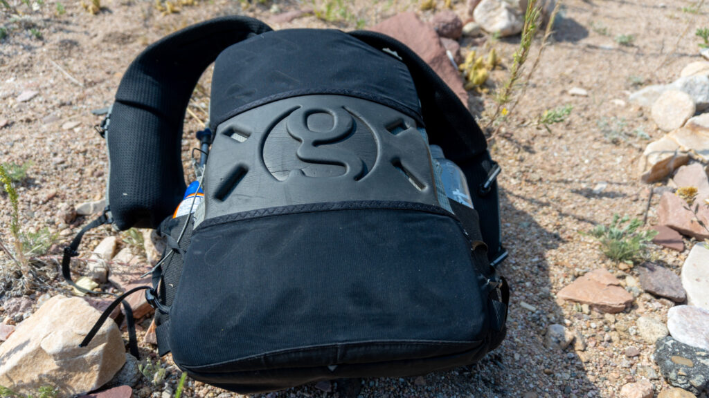 The comfy foam back padding slips in place between two pieces of mesh