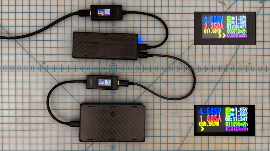 Pass-through charging is supported, but both max recharging and charging speeds are lowered.
